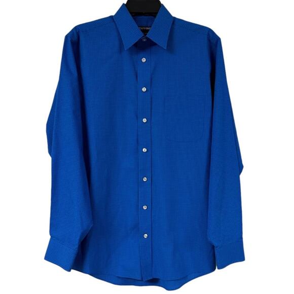 STAFFORD Button Down Shirt Mens Size 15 1/2 Classic Fit Blue Plaid - Picture 1 of 4